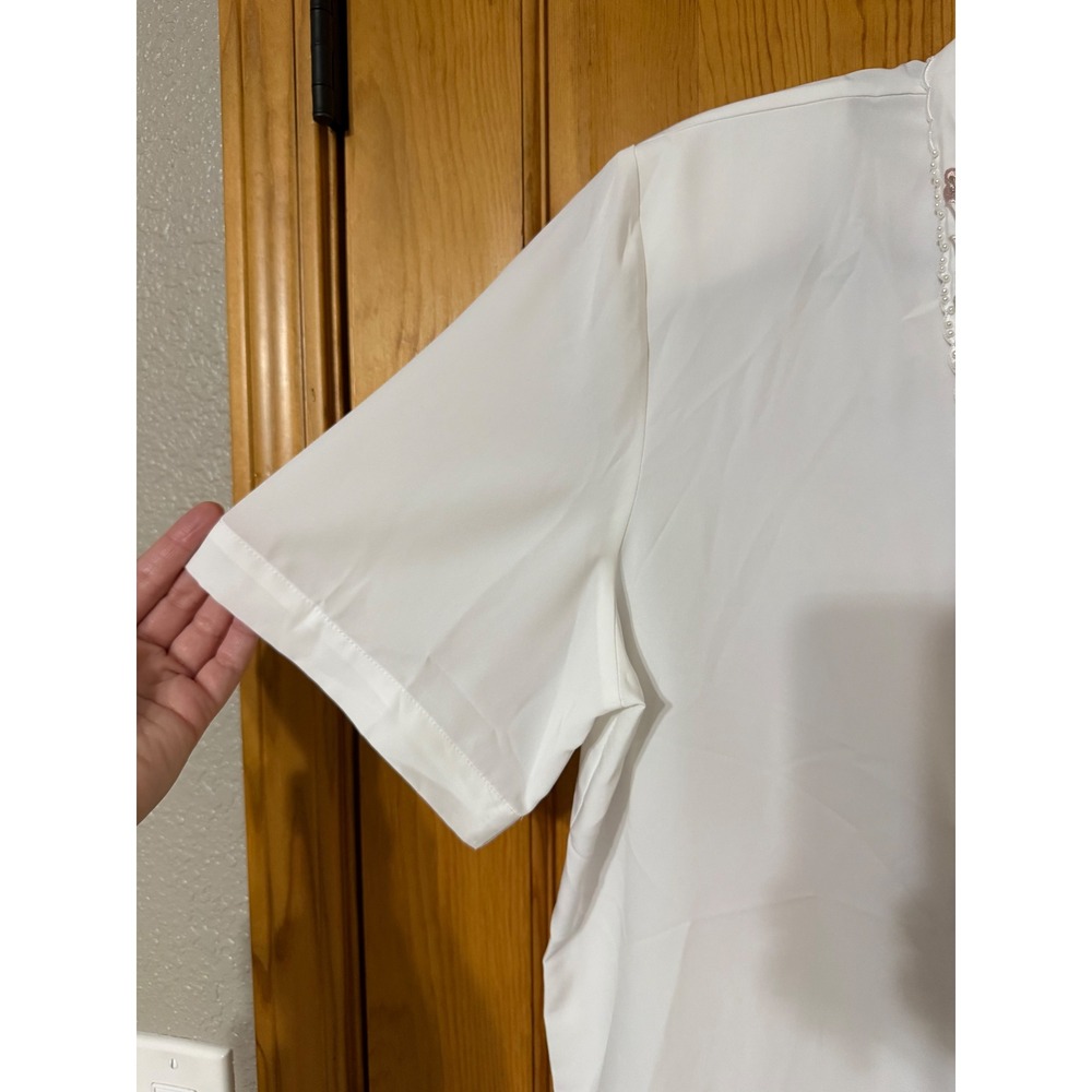Liz Baker White Embroidered Floral Pearl Button Up Short Sleeve Blouse Women 16 - Picture 4 of 7